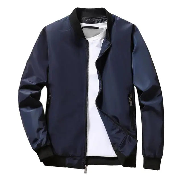 Men's Stand Collar Zip Up Baseball Jacket with Pockets